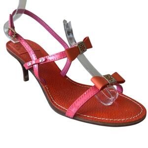 Tory Burch Bow Kitten Heel Sandals Pink Orange Colorblock 8.5